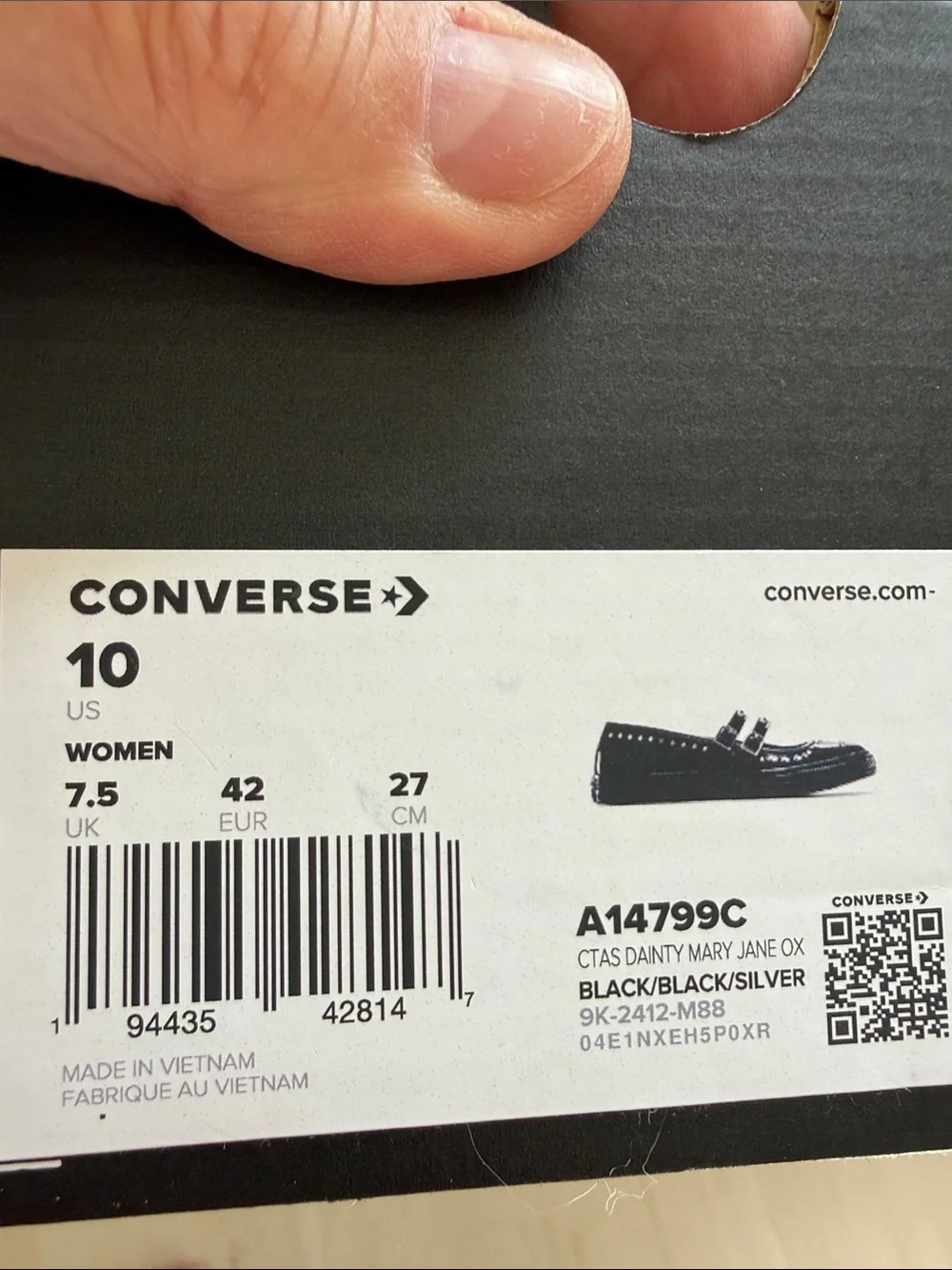 Converse Black Patent Mary Jane Flats with Studded Double Straps